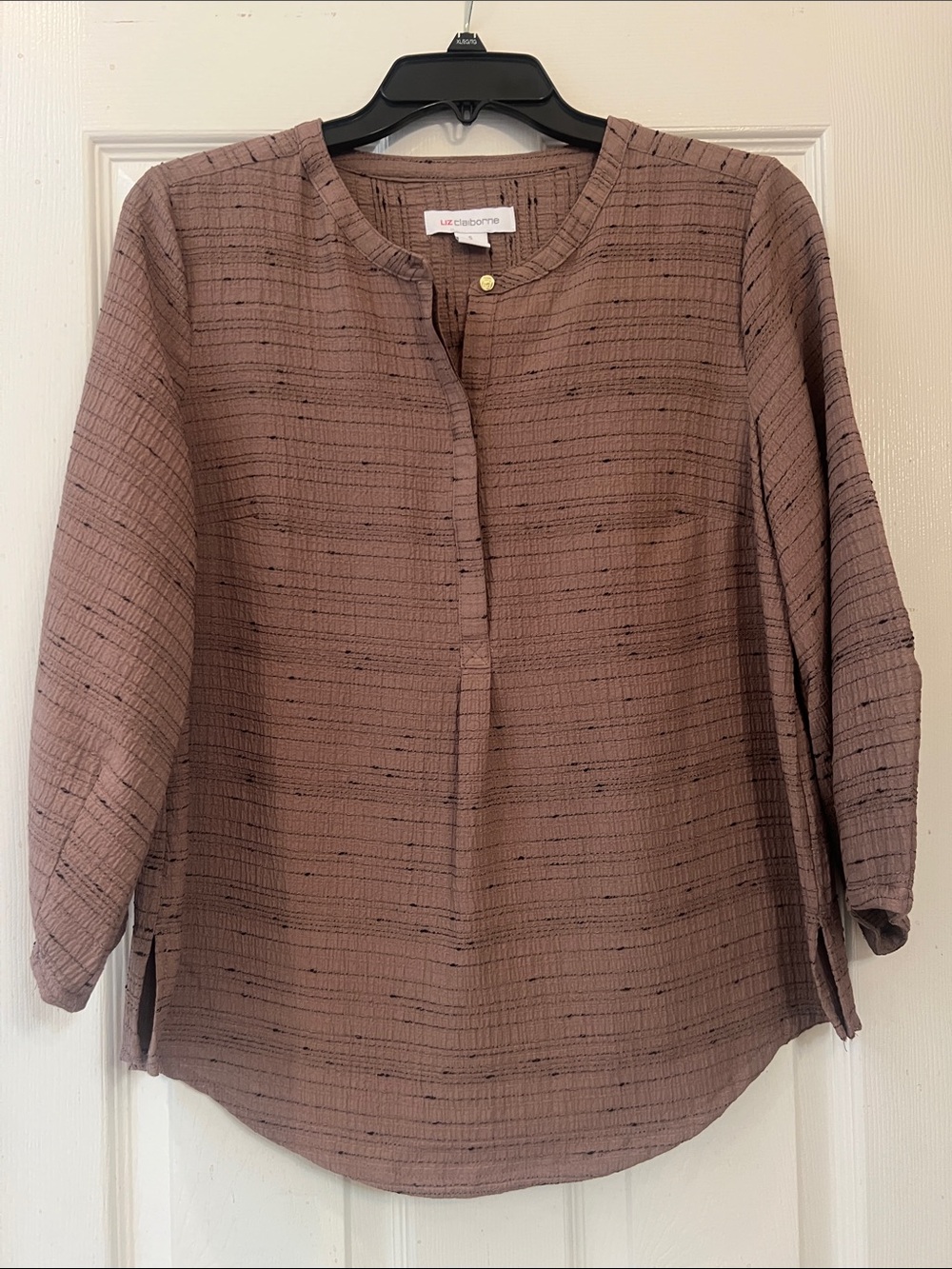 Liz Claiborne Mauve Brown Textured Button-Placket Tunic